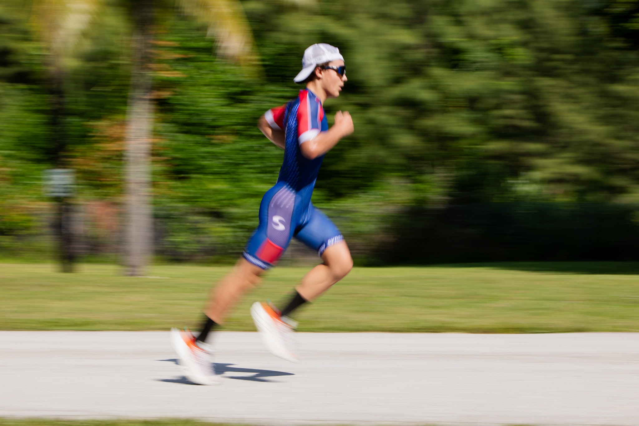 Triathlete racing